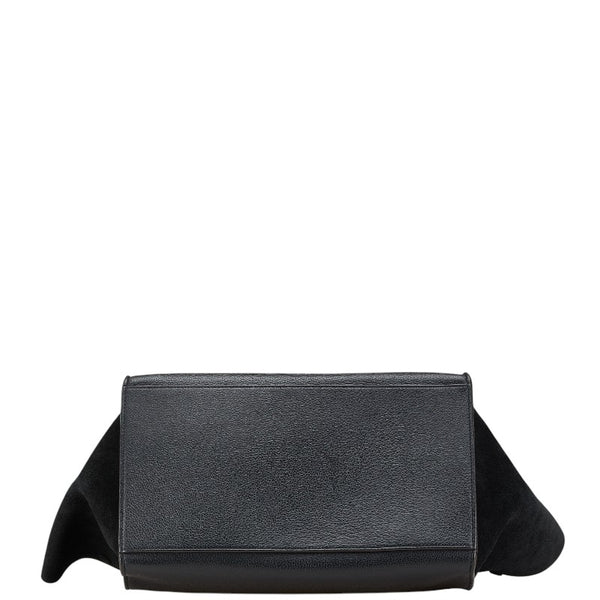 セリーヌ トラペーズ ハンドバッグ ブラック レザー スエード レディース CELINE 【中古】