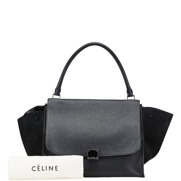 セリーヌ トラペーズ ハンドバッグ ブラック レザー スエード レディース CELINE 【中古】