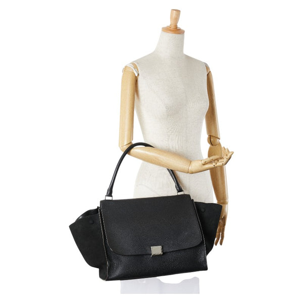 セリーヌ トラペーズ ハンドバッグ ブラック レザー スエード レディース CELINE 【中古】