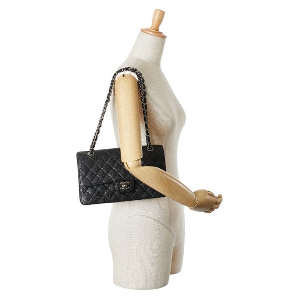 シャネル ココマーク マトラッセ25 ダブルフラップ チェーン ショルダーバッグ A01112 ブラック キャビアスキン レディース CHANEL 【中古】