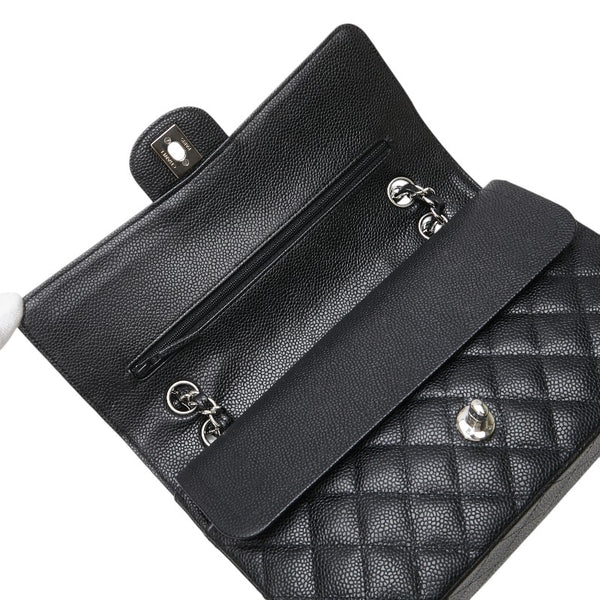 シャネル ココマーク マトラッセ25 ダブルフラップ チェーン ショルダーバッグ A01112 ブラック キャビアスキン レディース CHANEL 【中古】