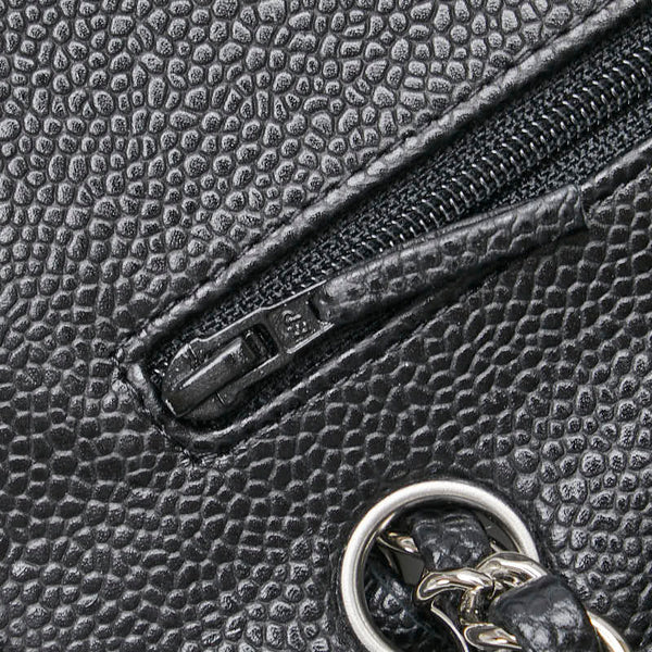 シャネル ココマーク マトラッセ25 ダブルフラップ チェーン ショルダーバッグ A01112 ブラック キャビアスキン レディース CHANEL 【中古】