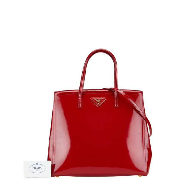プラダ 三角ロゴプレート ハンドバッグ ショルダーバッグ 2WAY BN2411 レッド エナメル レディース PRADA 【中古】