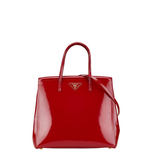 プラダ 三角ロゴプレート ハンドバッグ ショルダーバッグ 2WAY BN2411 レッド エナメル レディース PRADA 【中古】