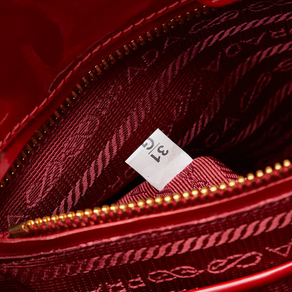 プラダ 三角ロゴプレート ハンドバッグ ショルダーバッグ 2WAY BN2411 レッド エナメル レディース PRADA 【中古】