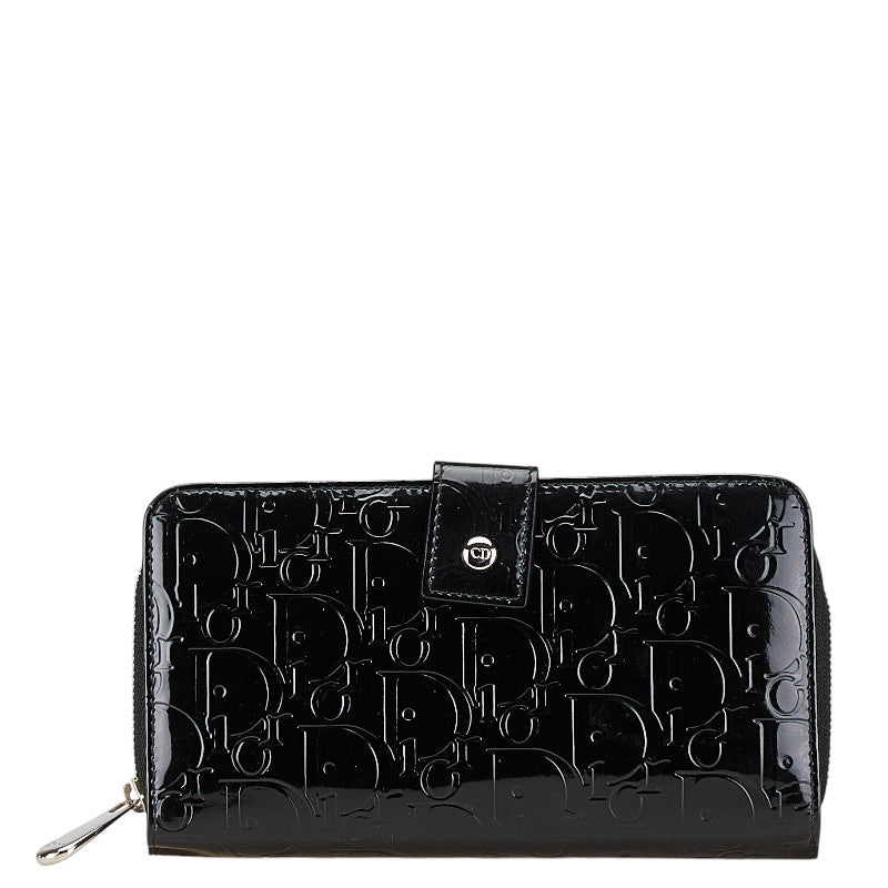 ディオール トロッター ラウンド ファスナー ウォレット 長財布 ブラック パテントレザー レディース Dior 【中古】