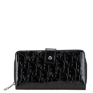 ディオール トロッター ラウンド ファスナー ウォレット 長財布 ブラック パテントレザー レディース Dior 【中古】