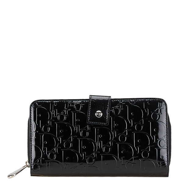 ディオール トロッター ラウンド ファスナー ウォレット 長財布 ブラック パテントレザー レディース Dior 【中古】