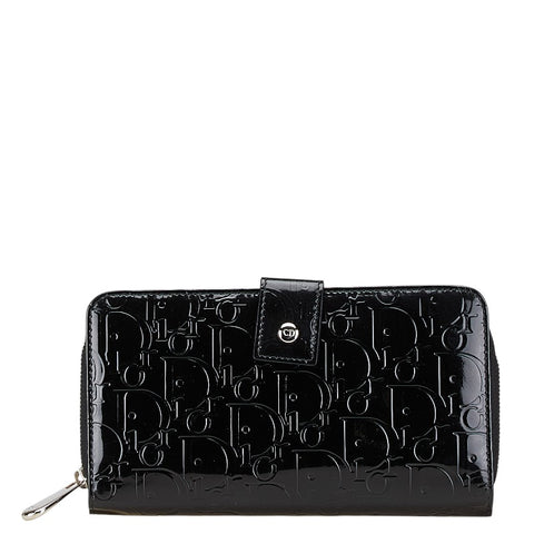 ディオール トロッター ラウンド ファスナー ウォレット 長財布 ブラック パテントレザー レディース Dior 【中古】