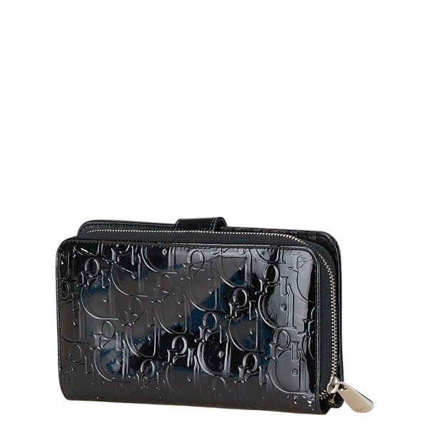 ディオール トロッター ラウンド ファスナー ウォレット 長財布 ブラック パテントレザー レディース Dior 【中古】
