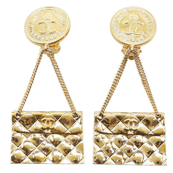シャネル ヴィンテージ ココマーク マトラッセ スイング イヤリング ゴールド メッキ レディース CHANEL 【中古】
