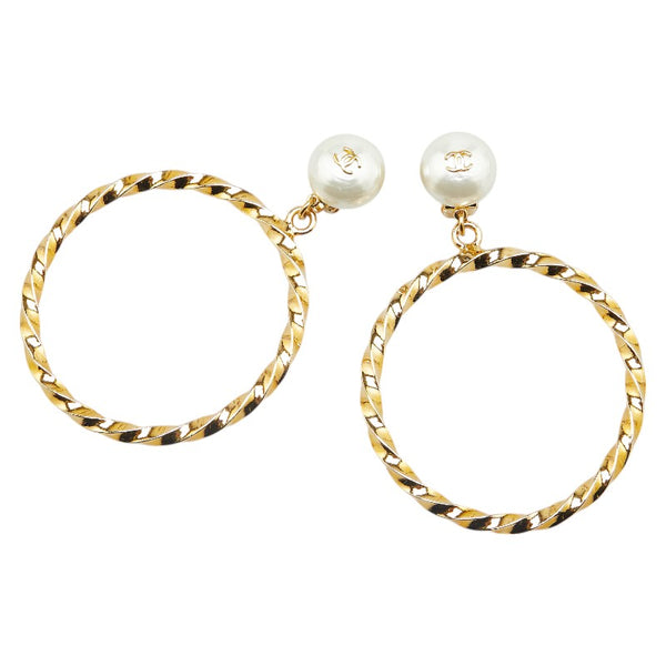 シャネル ヴィンテージ ココマーク フープ イヤリング ゴールド メッキ フェイクパール レディース CHANEL 【中古】