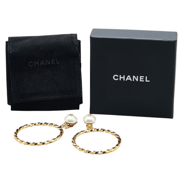 シャネル ヴィンテージ ココマーク フープ イヤリング ゴールド メッキ フェイクパール レディース CHANEL 【中古】