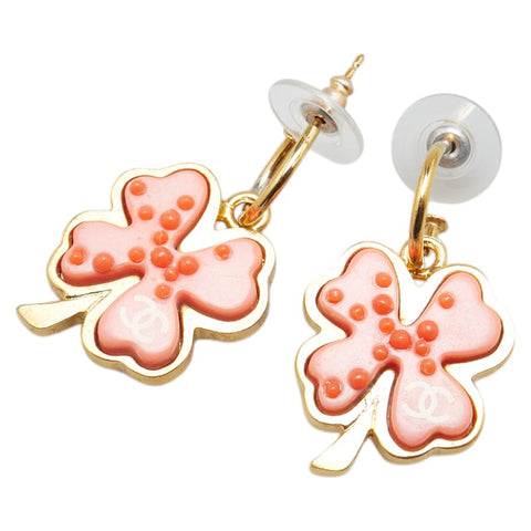 シャネル クローバー ココマーク スイング ピアス ゴールド ピンク メッキ レディース CHANEL 【中古】