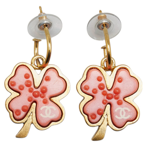 シャネル クローバー ココマーク スイング ピアス ゴールド ピンク メッキ レディース CHANEL 【中古】