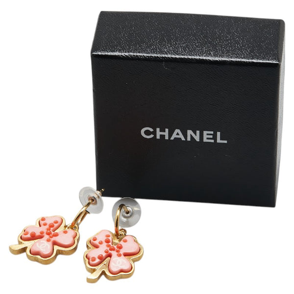 シャネル クローバー ココマーク スイング ピアス ゴールド ピンク メッキ レディース CHANEL 【中古】