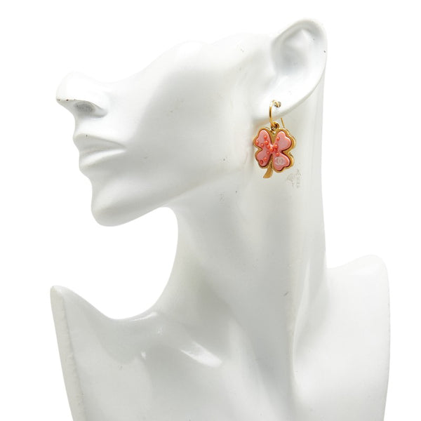 シャネル クローバー ココマーク スイング ピアス ゴールド ピンク メッキ レディース CHANEL 【中古】