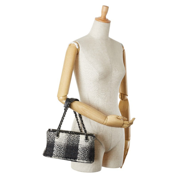 シャネル チェーン ハンドバッグ バニティバッグ ブラック ホワイト ツイード レザー レディース CHANEL 【中古】