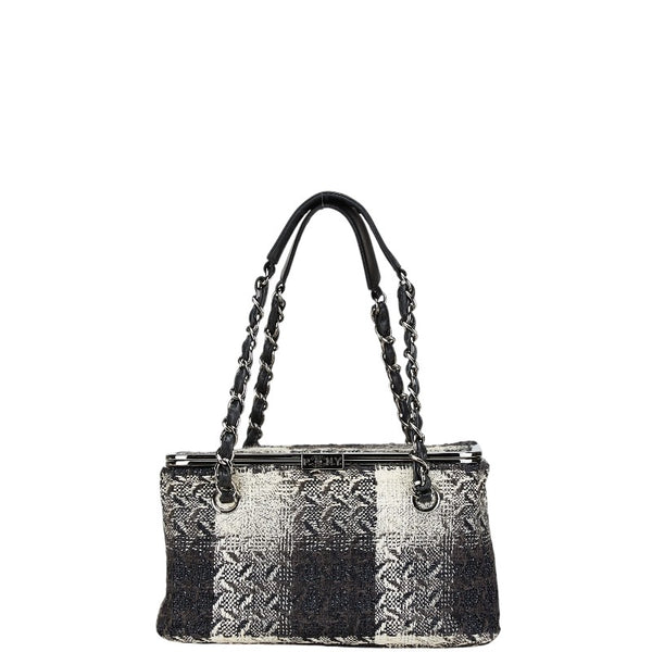 シャネル チェーン ハンドバッグ バニティバッグ ブラック ホワイト ツイード レザー レディース CHANEL 【中古】
