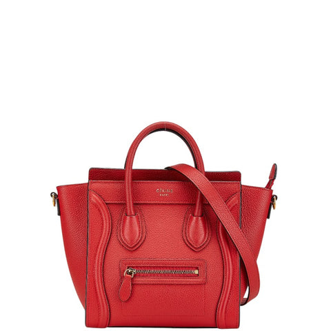 セリーヌ ラゲージ ナノショッパー ハンドバッグ ショルダーバッグ 2WAY レッド レザー レディース CELINE 【中古】
