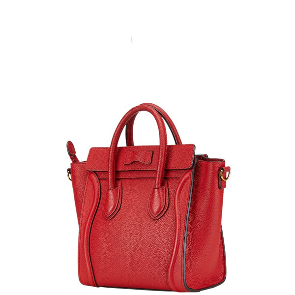 セリーヌ ラゲージ ナノショッパー ハンドバッグ ショルダーバッグ 2WAY レッド レザー レディース CELINE 【中古】