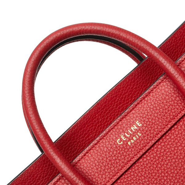 セリーヌ ラゲージ ナノショッパー ハンドバッグ ショルダーバッグ 2WAY レッド レザー レディース CELINE 【中古】