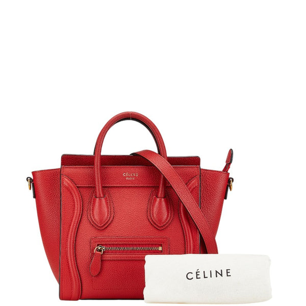 セリーヌ ラゲージ ナノショッパー ハンドバッグ ショルダーバッグ 2WAY レッド レザー レディース CELINE 【中古】