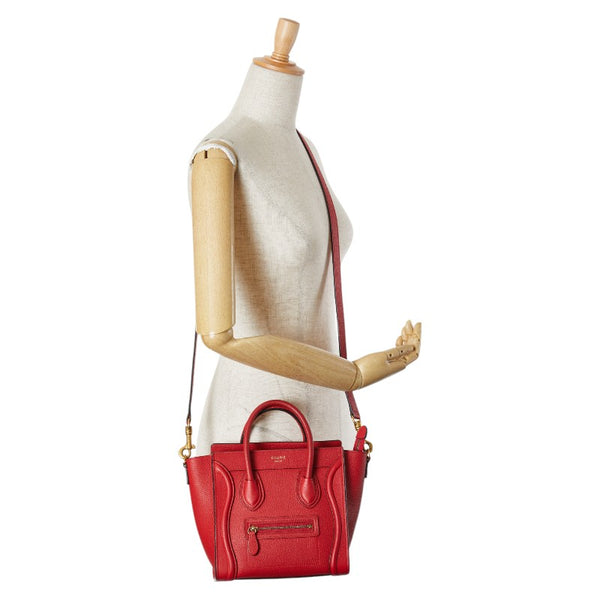 セリーヌ ラゲージ ナノショッパー ハンドバッグ ショルダーバッグ 2WAY レッド レザー レディース CELINE 【中古】