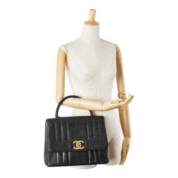 シャネル マドモアゼル ココマーク ハンドバッグ ブラック キャビアスキン レディース CHANEL 【中古】
