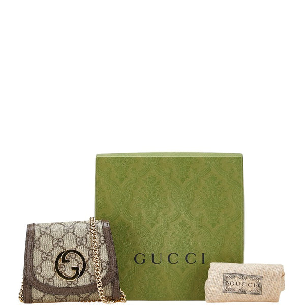 グッチ GGスプリーム ブロンディ ミディアム チェーンウォレット ショルダーバッグ 725219 ブラウン PVC レザー レディース GUCCI 【中古】