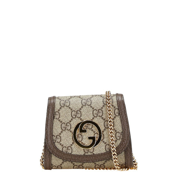 グッチ GGスプリーム ブロンディ ミディアム チェーンウォレット ショルダーバッグ 725219 ブラウン PVC レザー レディース GUCCI 【中古】