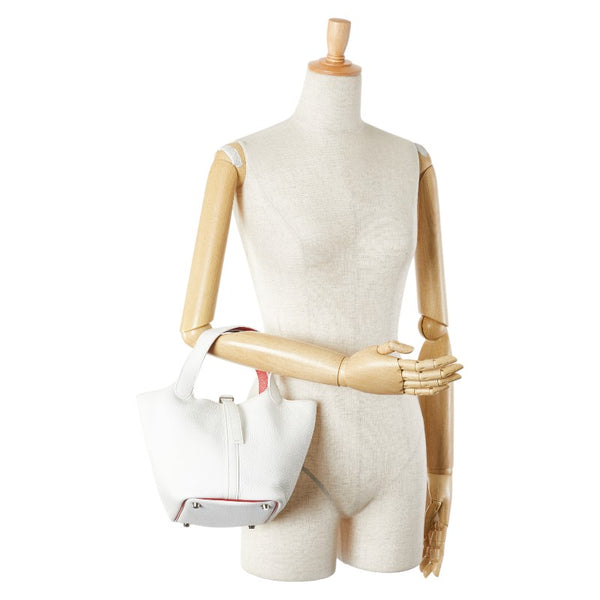 エルメス ピコタンPM ハンドバッグ ホワイト レッド トゴ レディース HERMES 【中古】