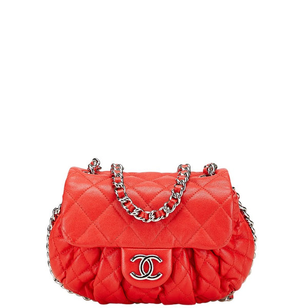 シャネル マトラッセ ココマーク チェーン ショルダーバッグ レッド シルバー レザー レディース CHANEL 【中古】