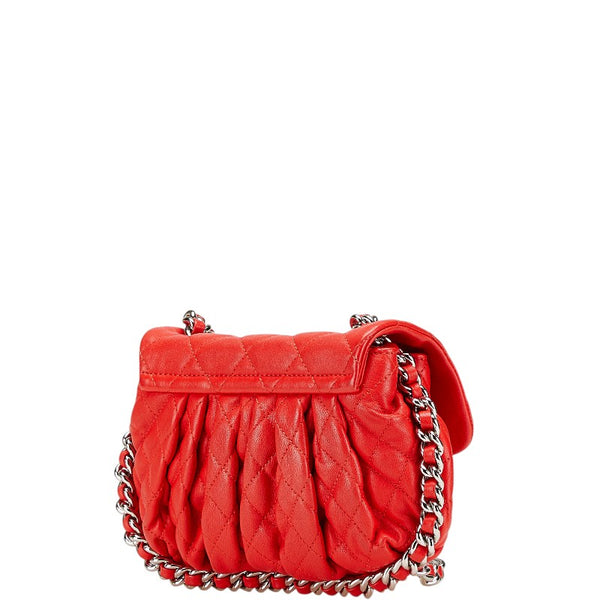 シャネル マトラッセ ココマーク チェーン ショルダーバッグ レッド シルバー レザー レディース CHANEL 【中古】