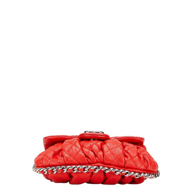 シャネル マトラッセ ココマーク チェーン ショルダーバッグ レッド シルバー レザー レディース CHANEL 【中古】