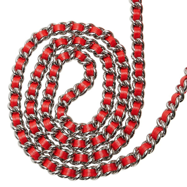 シャネル マトラッセ ココマーク チェーン ショルダーバッグ レッド シルバー レザー レディース CHANEL 【中古】