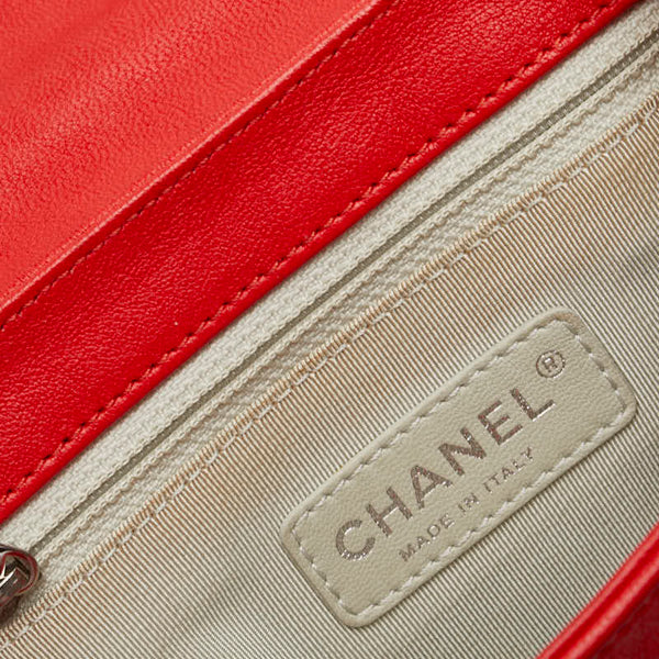 シャネル マトラッセ ココマーク チェーン ショルダーバッグ レッド シルバー レザー レディース CHANEL 【中古】