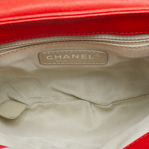 シャネル マトラッセ ココマーク チェーン ショルダーバッグ レッド シルバー レザー レディース CHANEL 【中古】