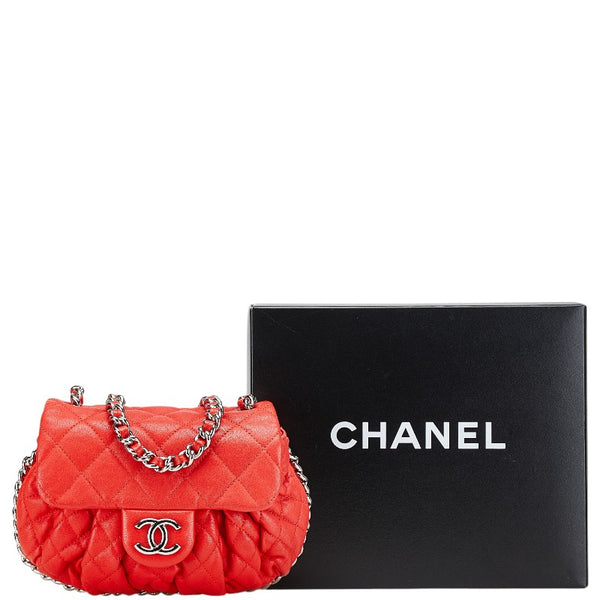 シャネル マトラッセ ココマーク チェーン ショルダーバッグ レッド シルバー レザー レディース CHANEL 【中古】