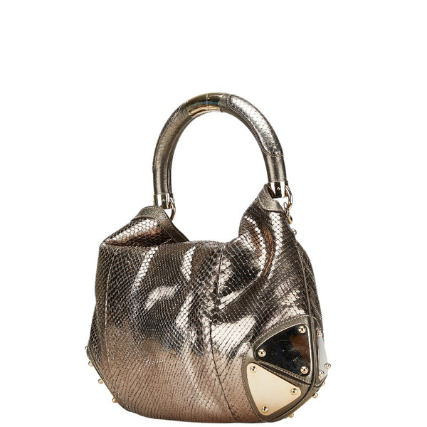 グッチ バンブー インディー リザード型押し ハンドバッグ ワンショルダーバッグ 177139 カーキ ゴールド レザー レディース GUCCI 【中古】