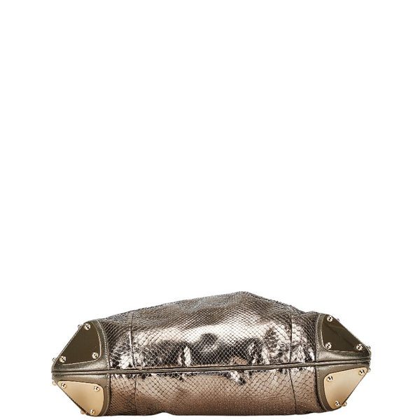 グッチ バンブー インディー リザード型押し ハンドバッグ ワンショルダーバッグ 177139 カーキ ゴールド レザー レディース GUCCI 【中古】