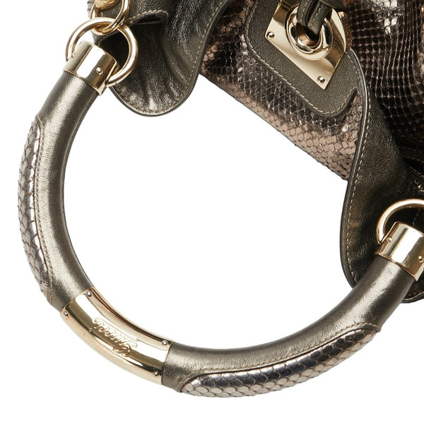 グッチ バンブー インディー リザード型押し ハンドバッグ ワンショルダーバッグ 177139 カーキ ゴールド レザー レディース GUCCI 【中古】