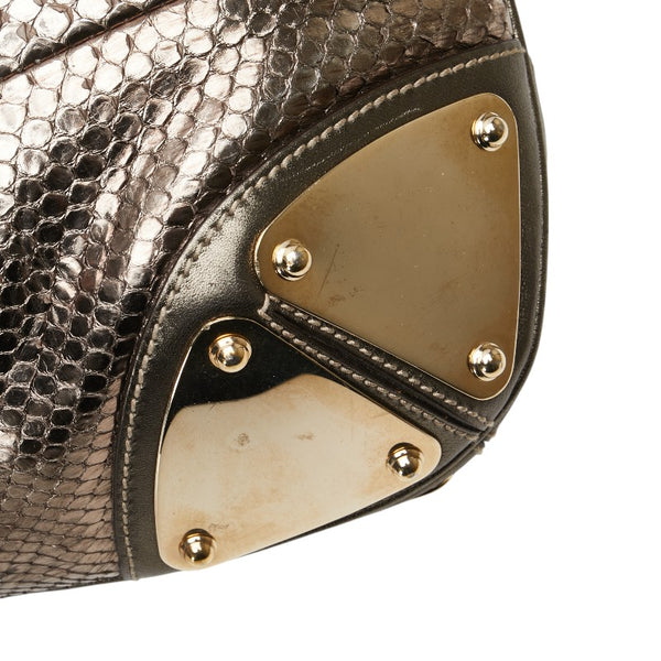 グッチ バンブー インディー リザード型押し ハンドバッグ ワンショルダーバッグ 177139 カーキ ゴールド レザー レディース GUCCI 【中古】