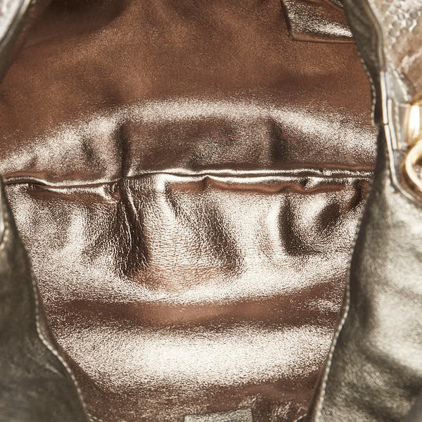 グッチ バンブー インディー リザード型押し ハンドバッグ ワンショルダーバッグ 177139 カーキ ゴールド レザー レディース GUCCI 【中古】