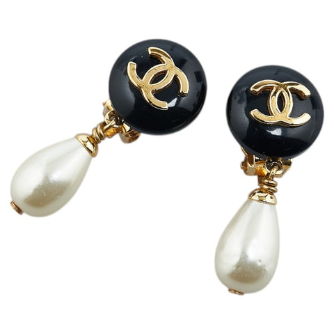 シャネル ココマーク パール イヤリング ゴールド ブラック メッキ レディース CHANEL 【中古】