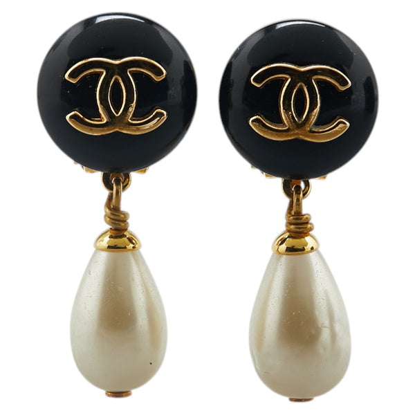シャネル ココマーク パール イヤリング ゴールド ブラック メッキ レディース CHANEL 【中古】