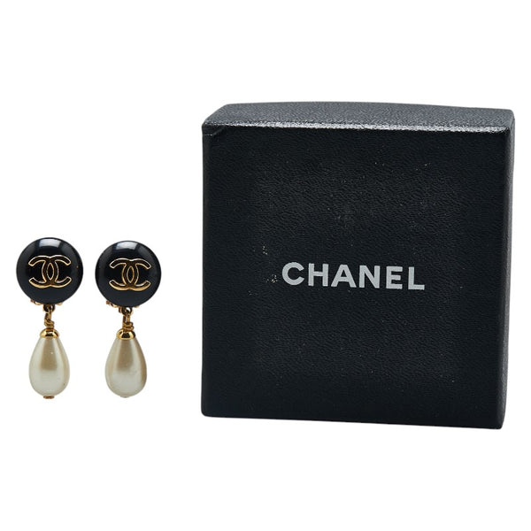 シャネル ココマーク パール イヤリング ゴールド ブラック メッキ レディース CHANEL 【中古】