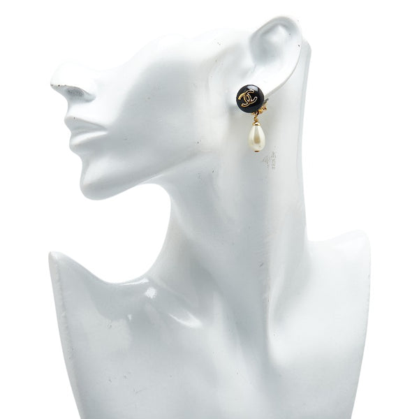 シャネル ココマーク パール イヤリング ゴールド ブラック メッキ レディース CHANEL 【中古】