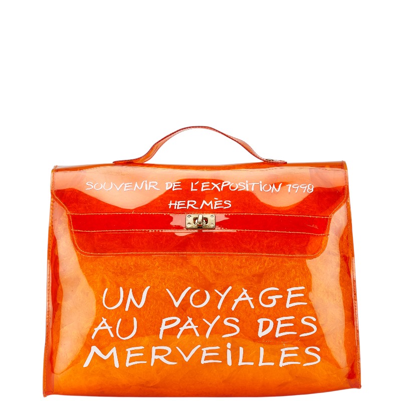 エルメス ビニールケリー 「不思議の国、エルメスへの旅」 ハンドバッグ トートバッグ オレンジ ビニール レディース HERMES 【中古】