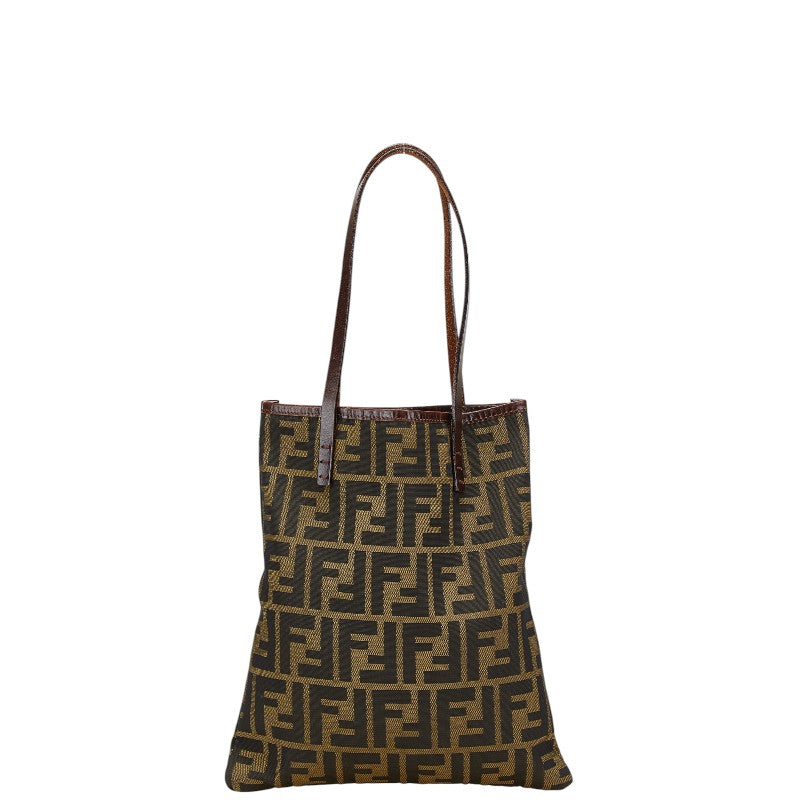 フェンディ ズッカ トートバッグ ハンドバッグ カーキ ブラウン キャンバス レザー レディース FENDI 【中古】